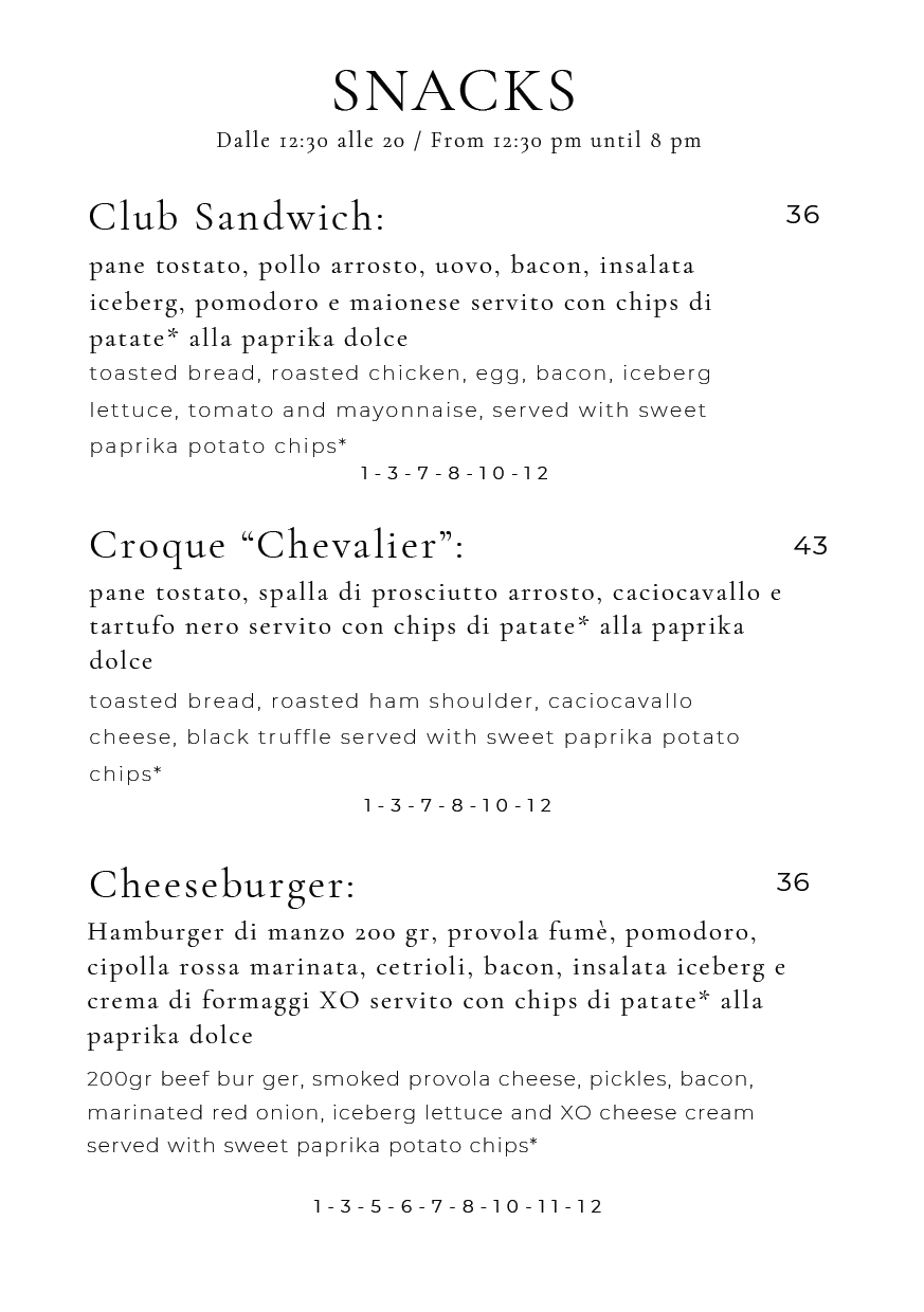 Bar Vittoria snacks menu page 1