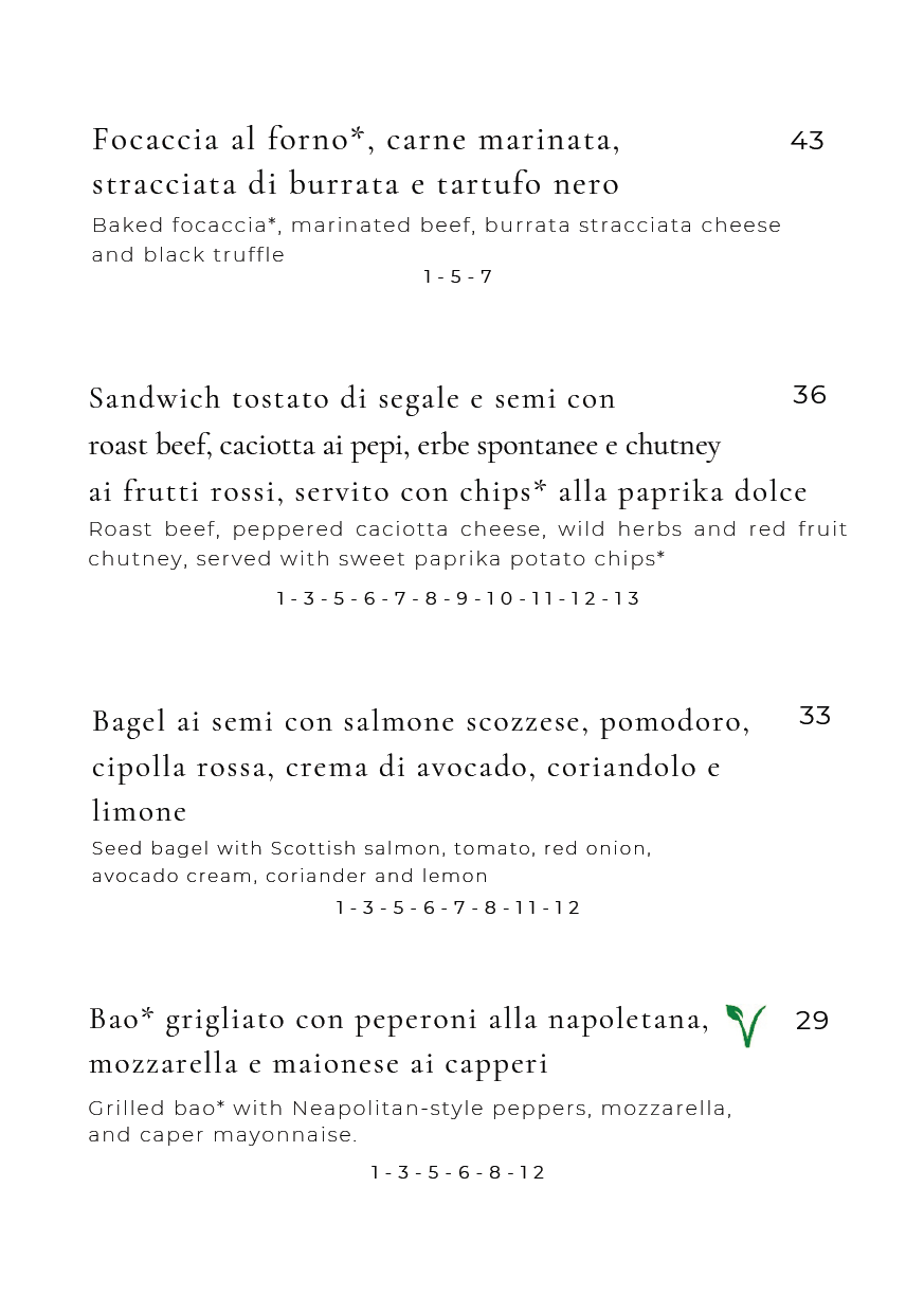 Bar Vittoria snacks menu page 2